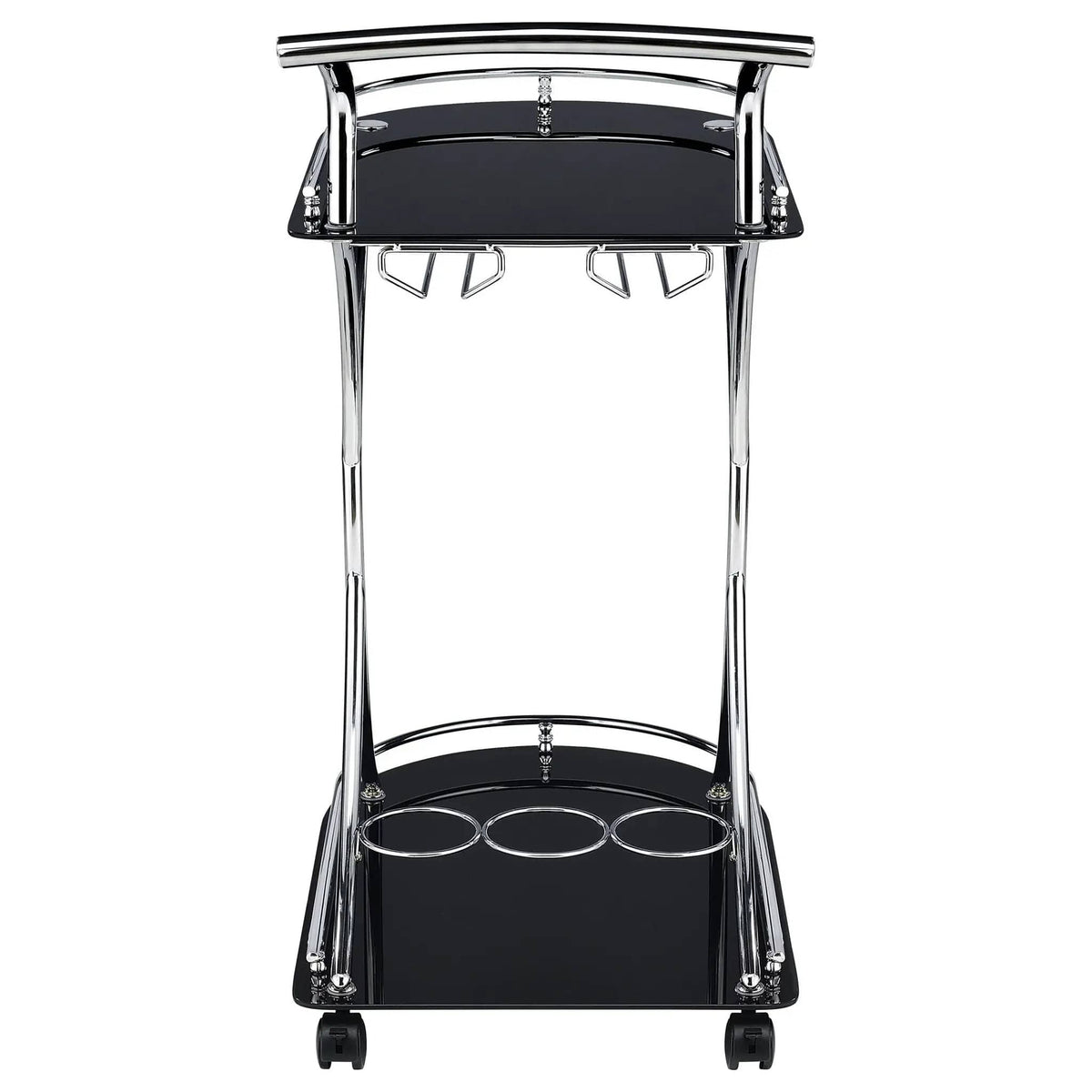 Elfman 2-tier Glass Shelf Metal Bar Cart Black and Chrome | 26.5 x 15.75 x 33.75 in | Glass & Metal | Home
