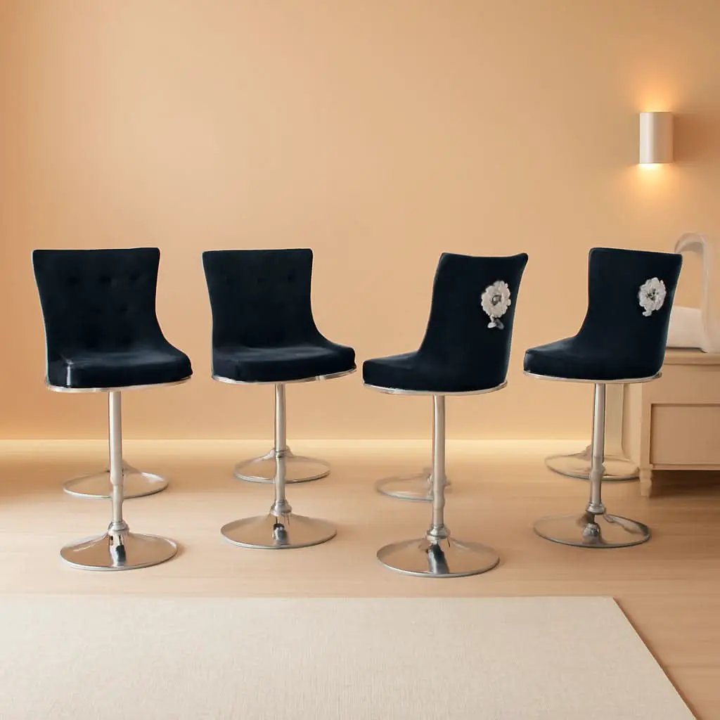 Velvet Swivel Bar Stools Adjustable Set Of 4 In Black from PriceLows™