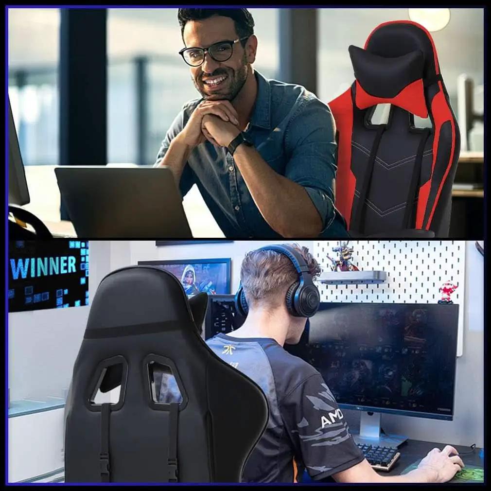 Ergonomic Gaming Chair With Footrest And Lumbar Support Red from PriceLows™