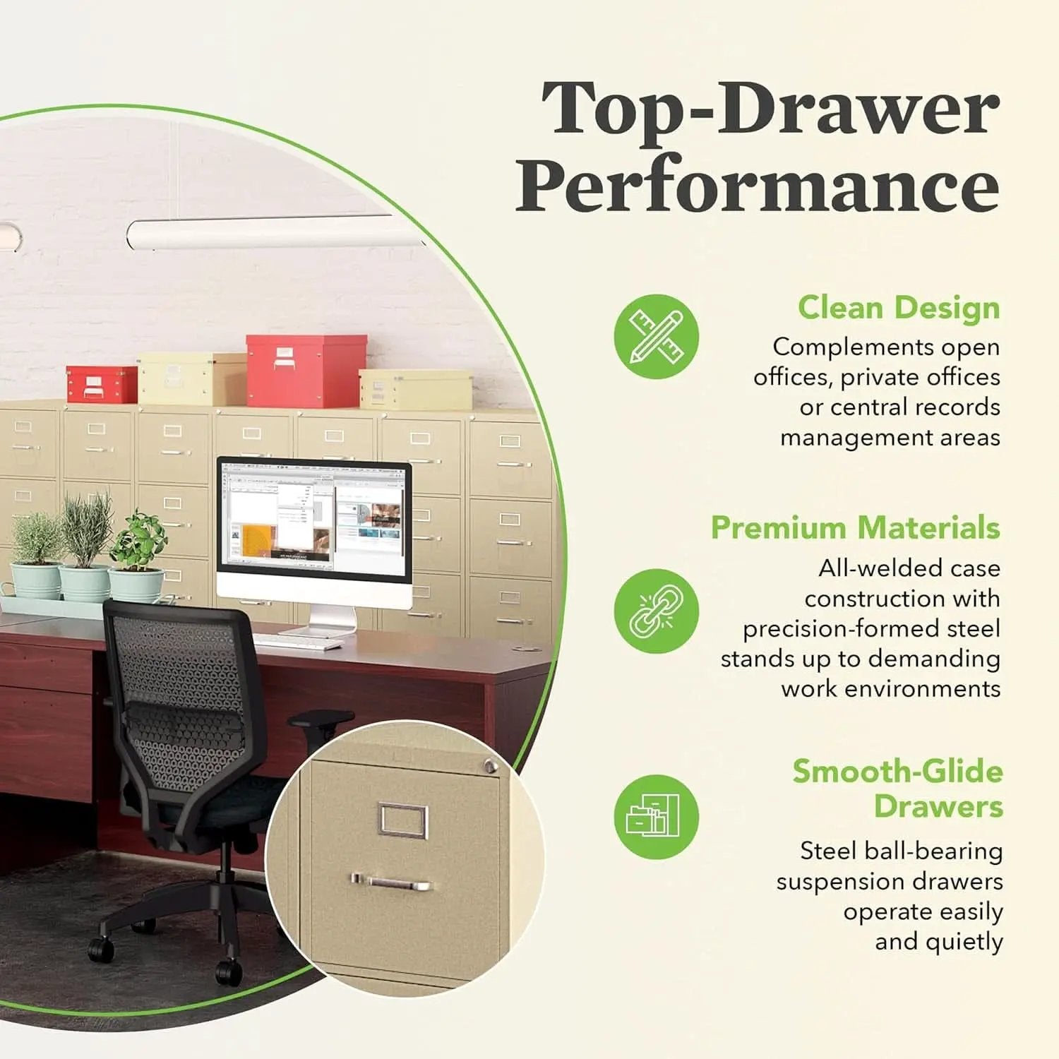 4-Drawer Vertical Locking Metal File Cabinet 25 Deep Putty from PriceLows™