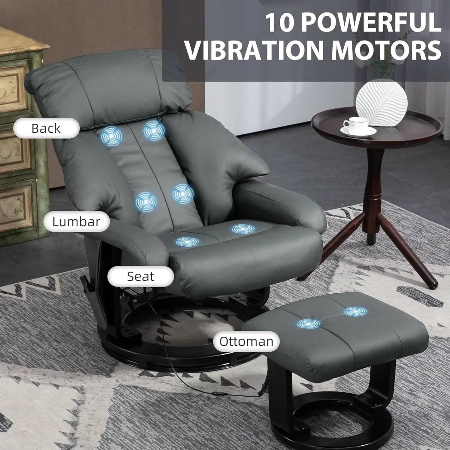 Gray 360 Degree Swivel Massage Recliner Chair With Ottoman from PriceLows™
