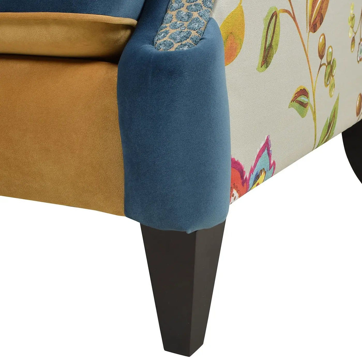 Anya Boho Chic Wingback Accent Arm Chair | 34 x 36 x 38.5 in | Velvet & Fabric | Floral / Leopard / Blue Teal / Yellow Gold