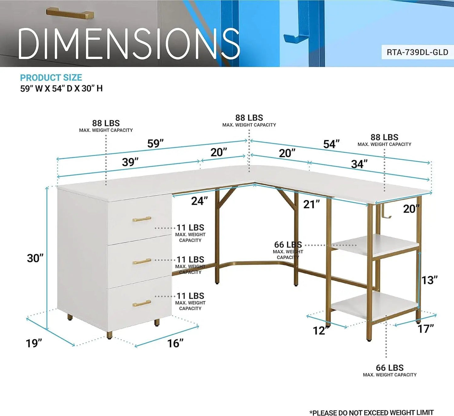 L Shaped Corner Desk Two Tone With Drawers And Shelves For Home Office from PriceLows™
