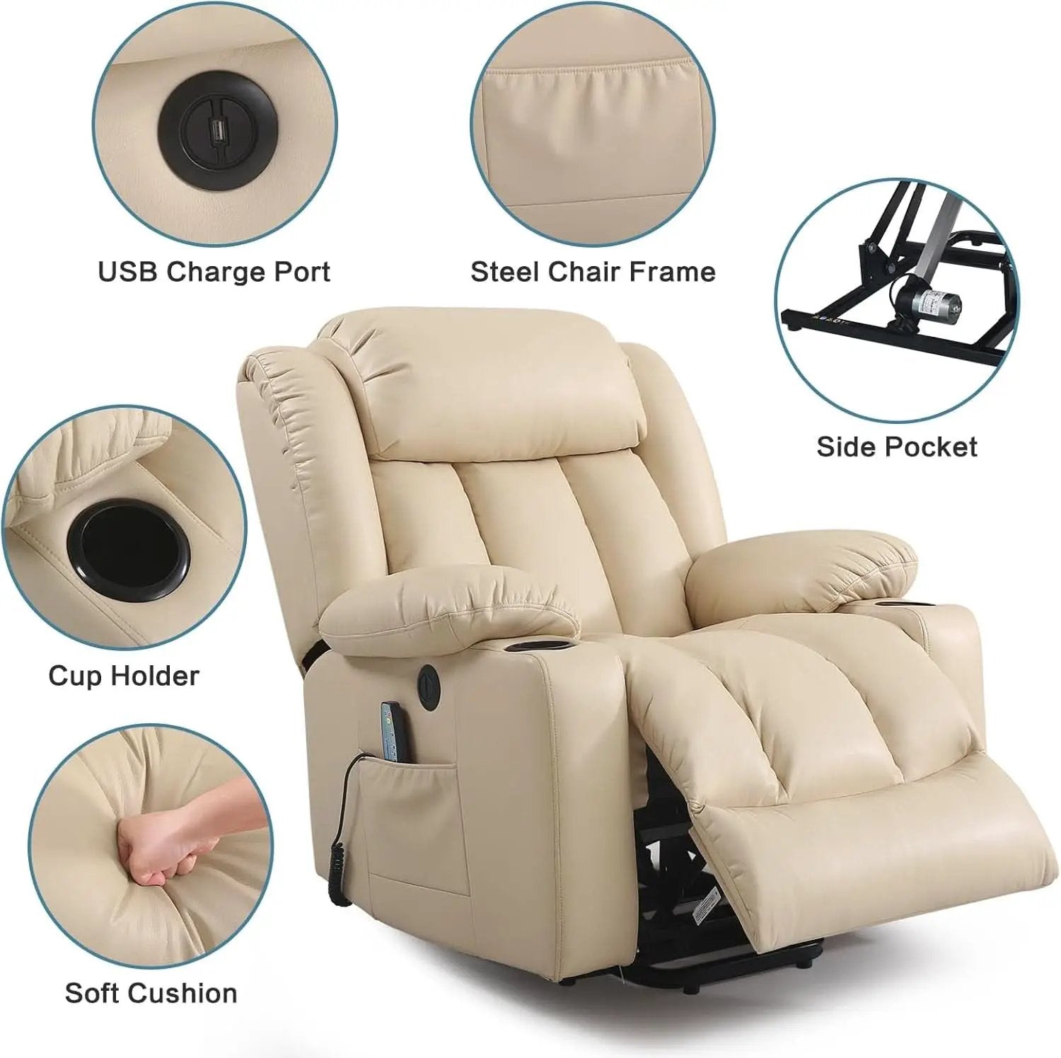 Power Lift Recliner With Massage And USB Charging Port from PriceLows™