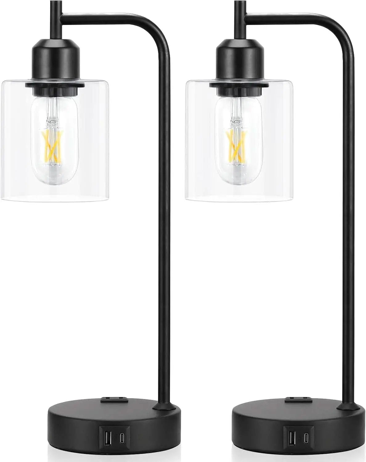 Industrial Touch Table Lamps Bundle Black 3 Way Dimmable USB from PriceLows™