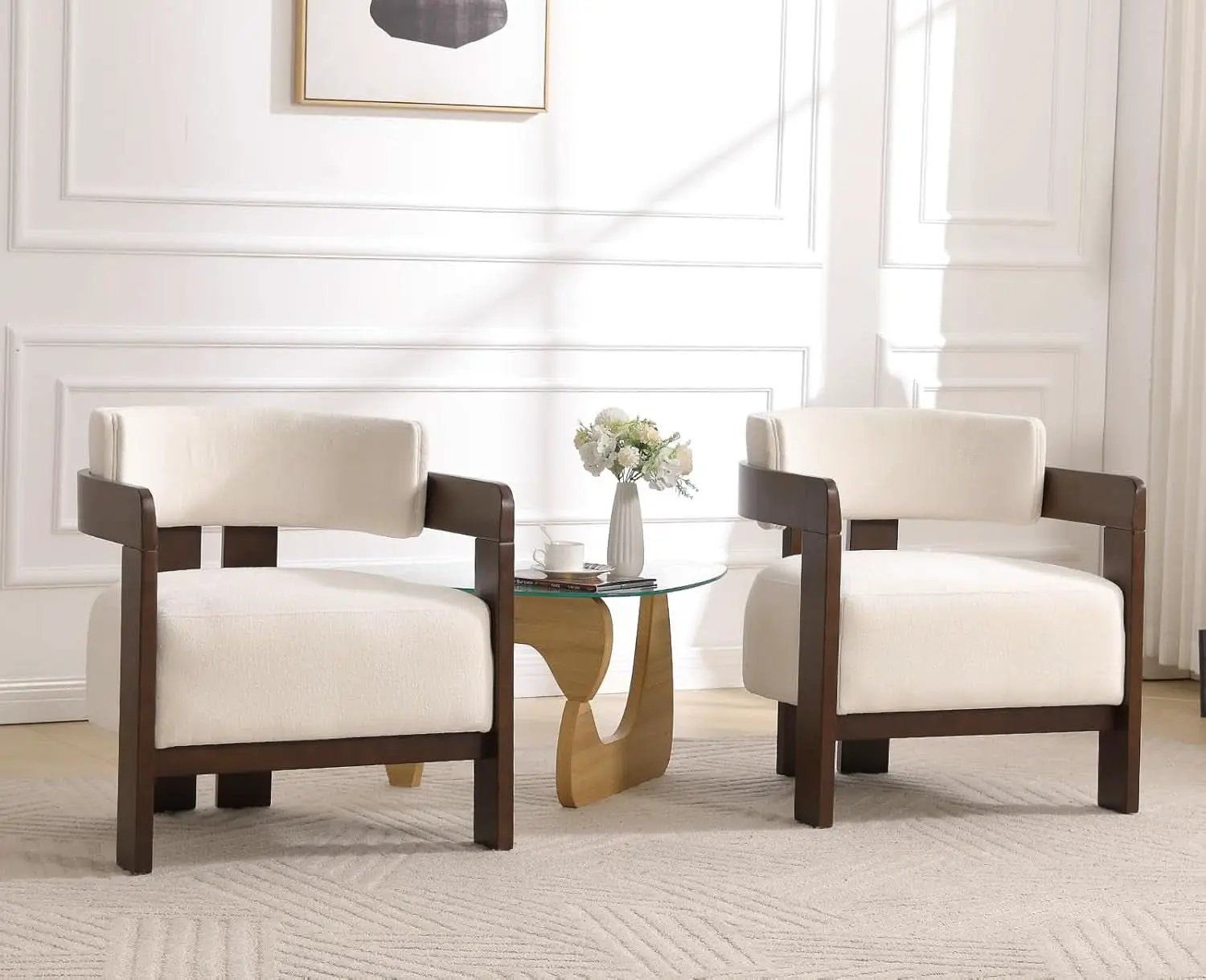 Barrel Accent Chairs White Upholstered Pair Lounge from PriceLows™