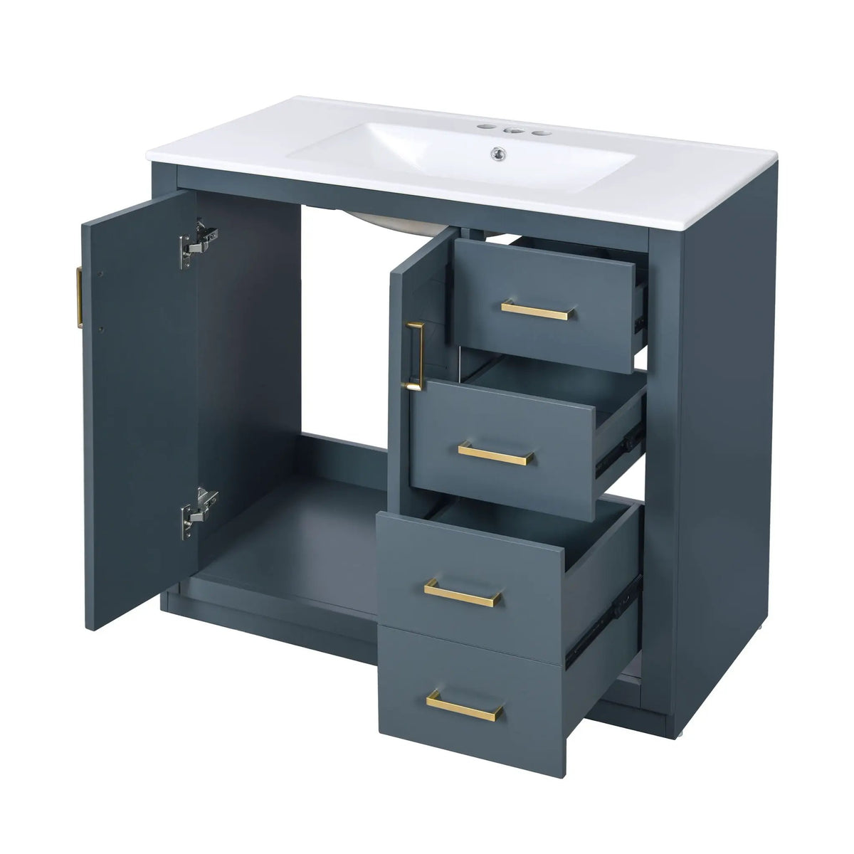 36 Inch Bathroom Vanity | Ceramic Sink Combo | 3 Drawers | Soft Closing Doors