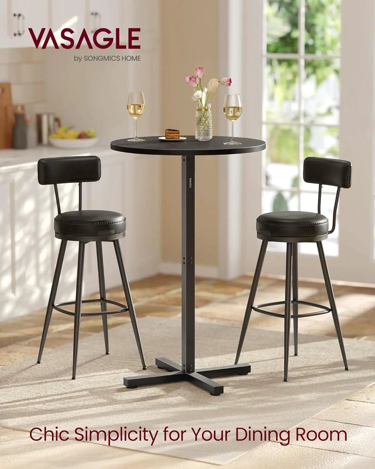 Round Pub Table 23 Inch Diameter Ebony Black Metal Frame from PriceLows™