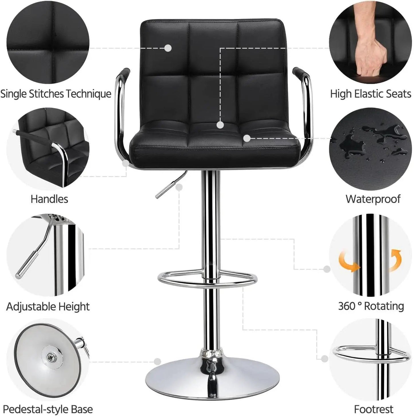 Bar Stools Set Of 2 Adjustable PU Leather Black Swivel from PriceLows™