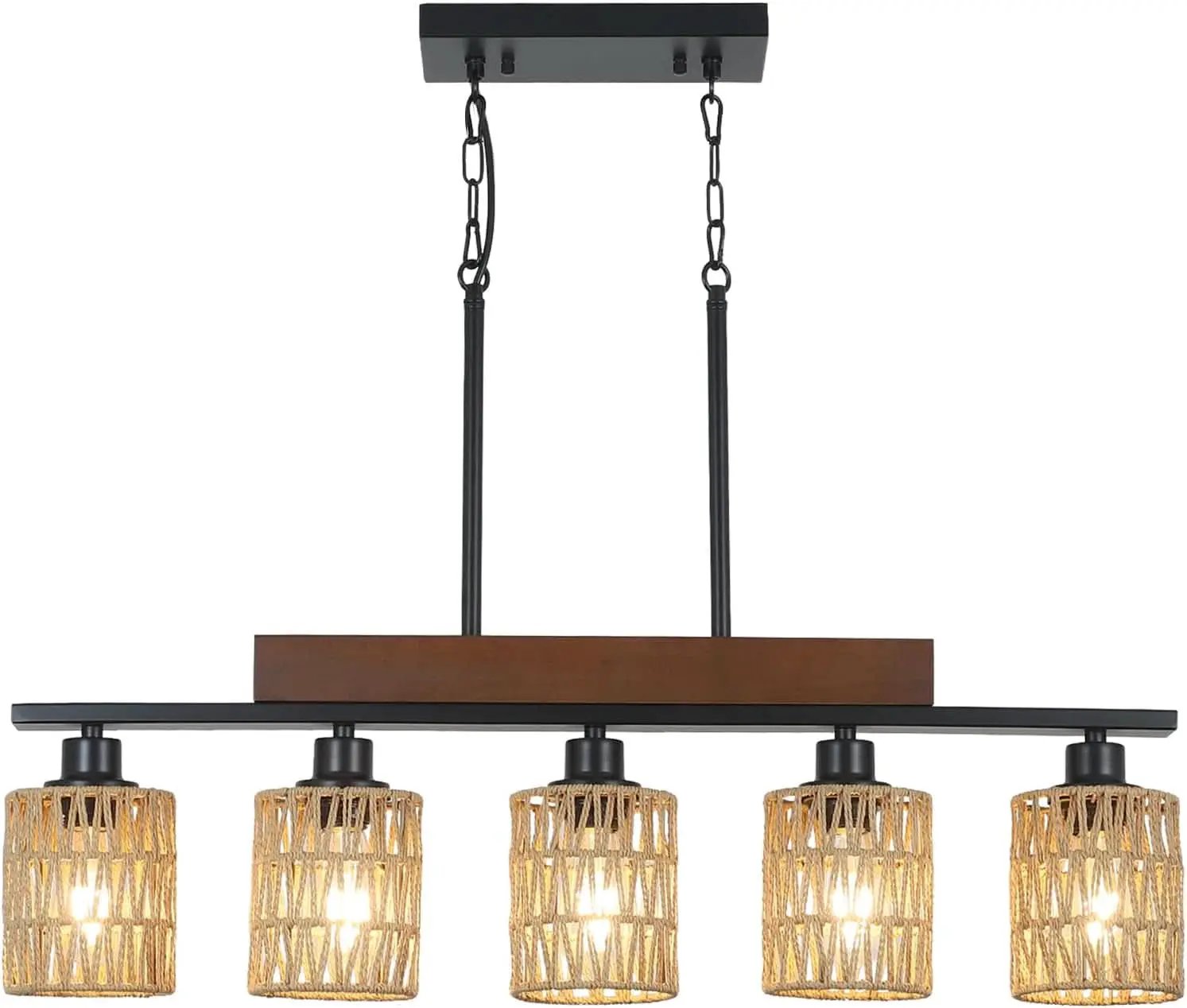 Rattan Farmhouse 5 Light Linear Chandelier Black Lighting from PriceLows™