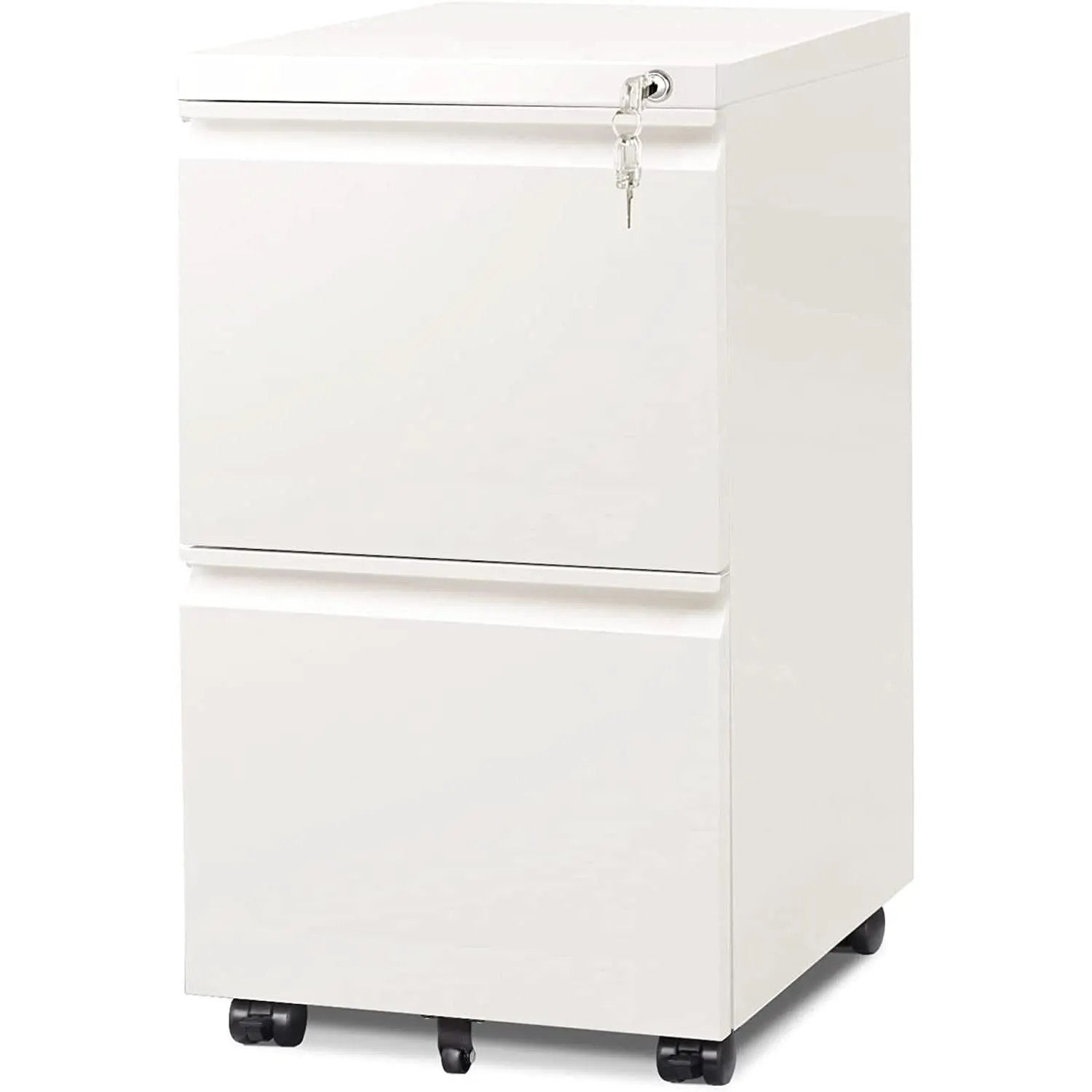White Lockable File Cabinet With 2 Drawers Under Desk from PriceLows™