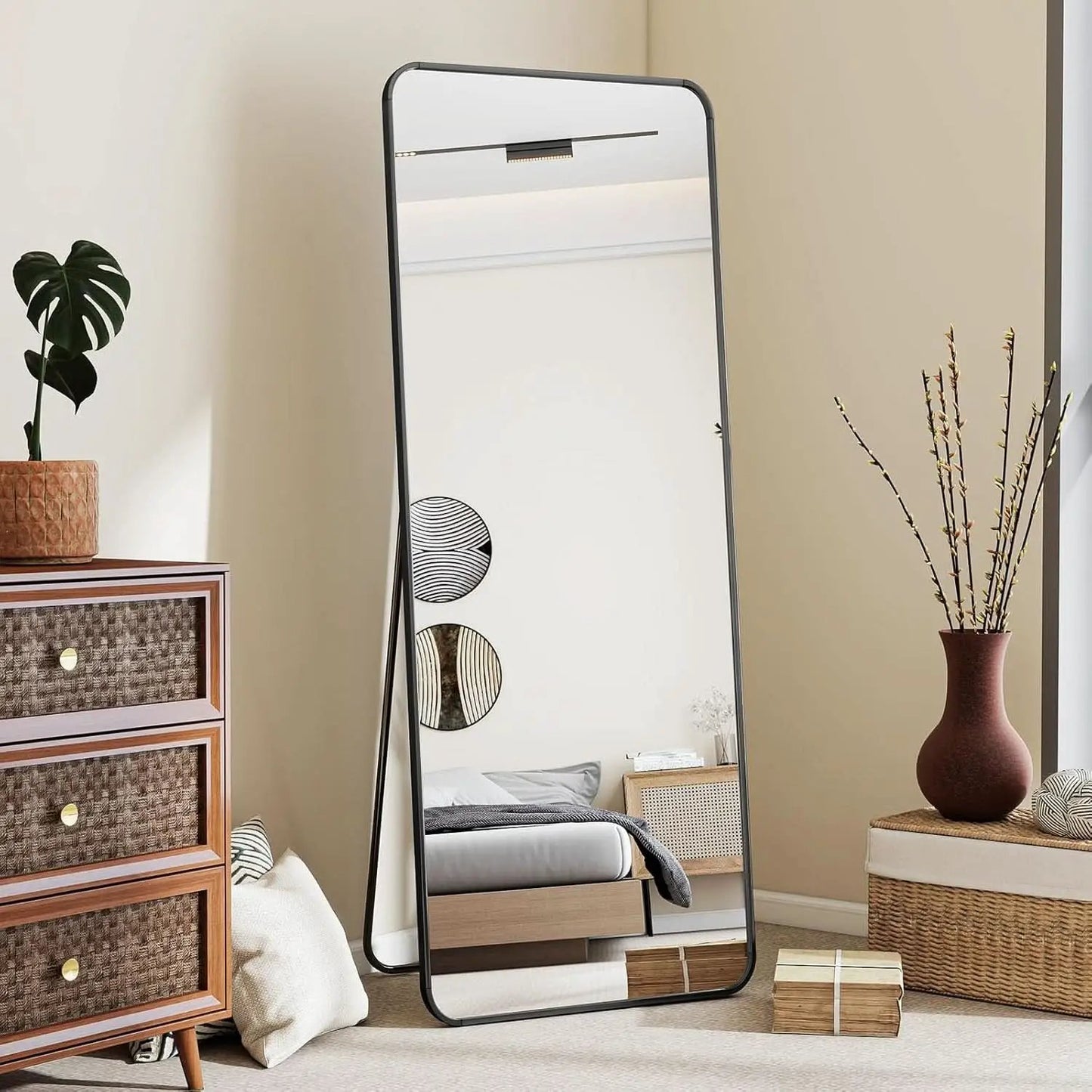 Full Length Floor Mirror 56 Inch Tall Black Freestanding from PriceLows™
