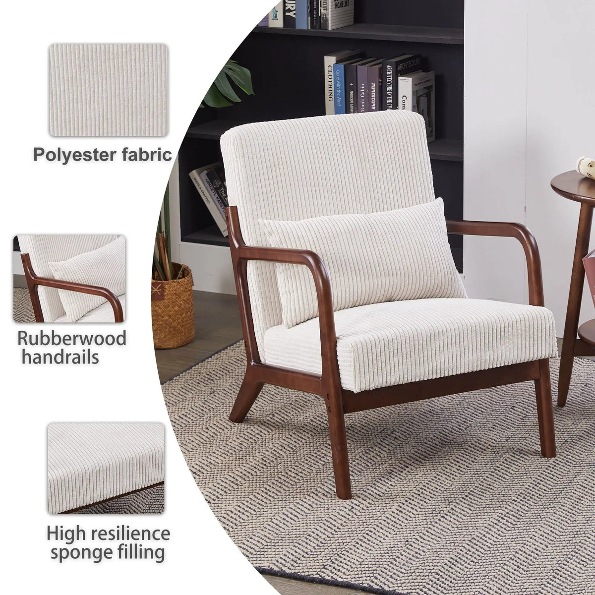 Accent Chair With Pillow | Solid Rubberwood Frame | Ergonomic Support | Versatile Design
