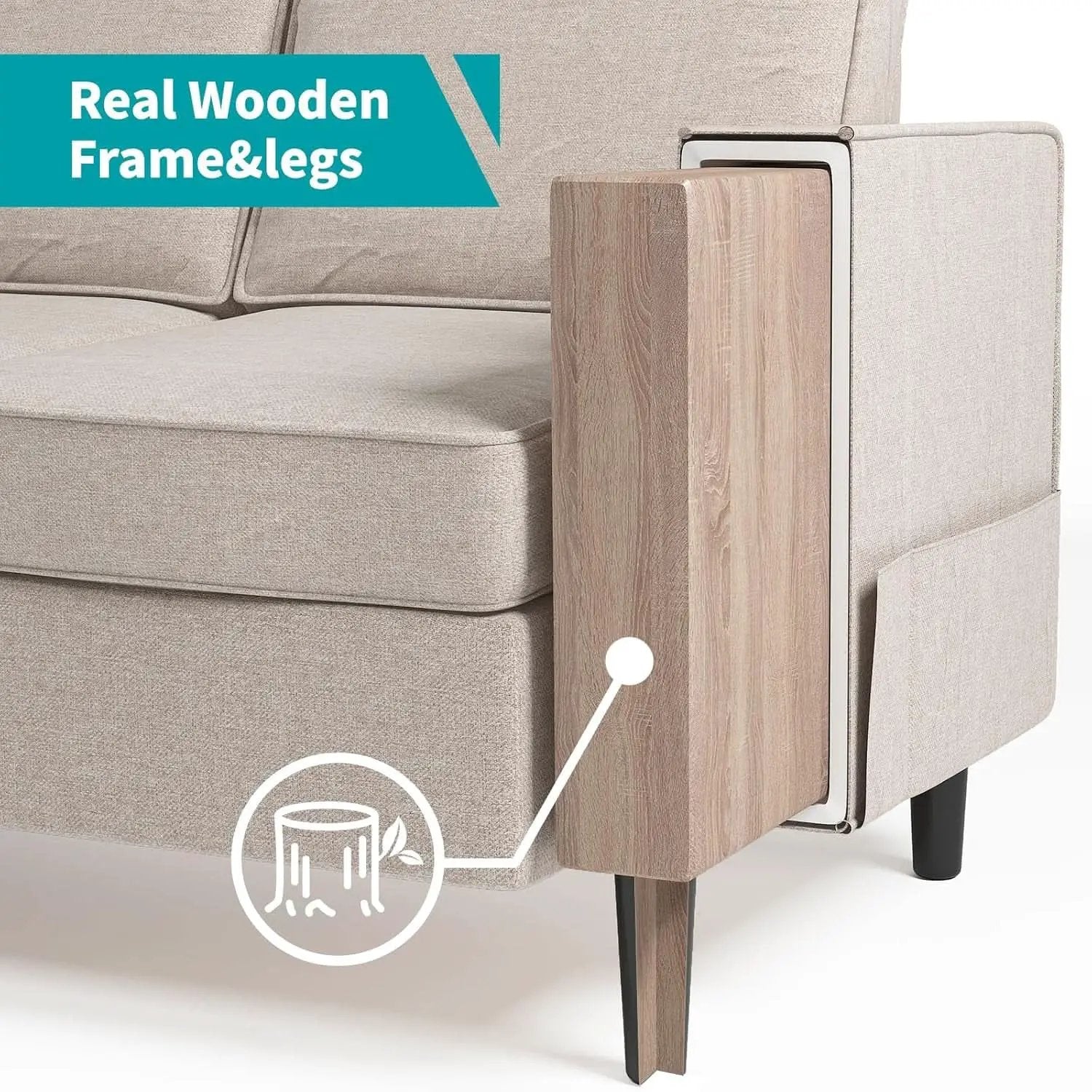 Beige Sectional Sofa Set With Movable Storage Ottoman from PriceLows™