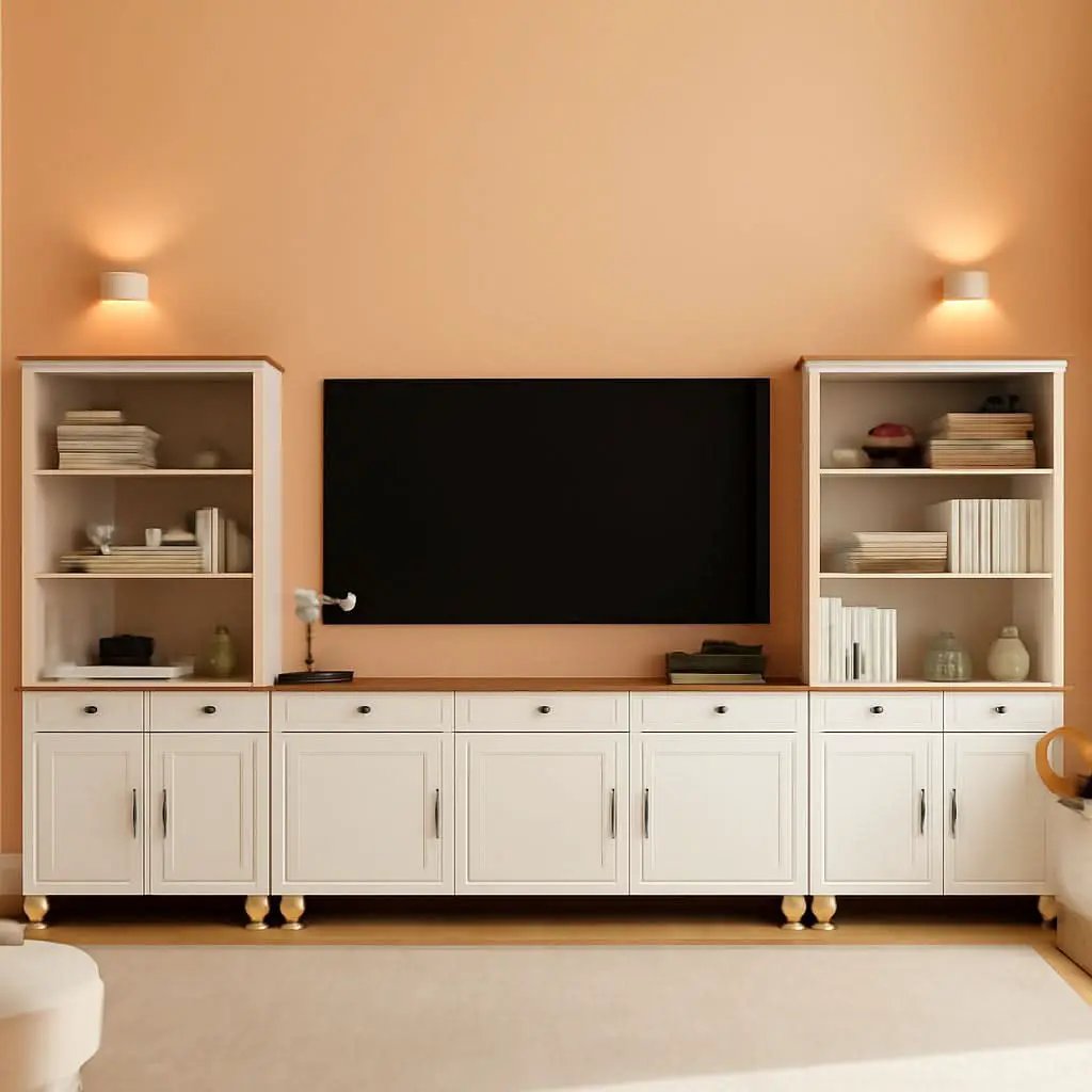 Farmhouse TV Stand For 75 Inch TV Off White 8 Doors from PriceLows™