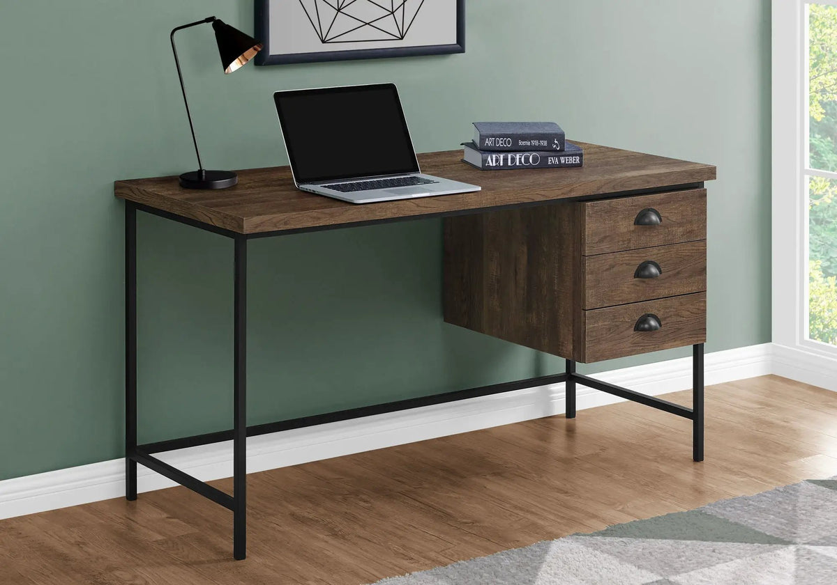 Computer Desk | 3 Storage Drawers | Metal Glides | 55.25 Inch Length