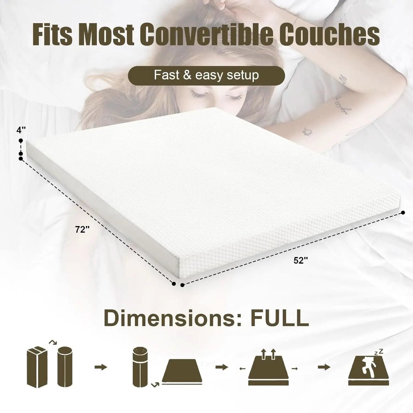 Full Size Sofa Mattress 52x72x4 Removable Washable from PriceLows™
