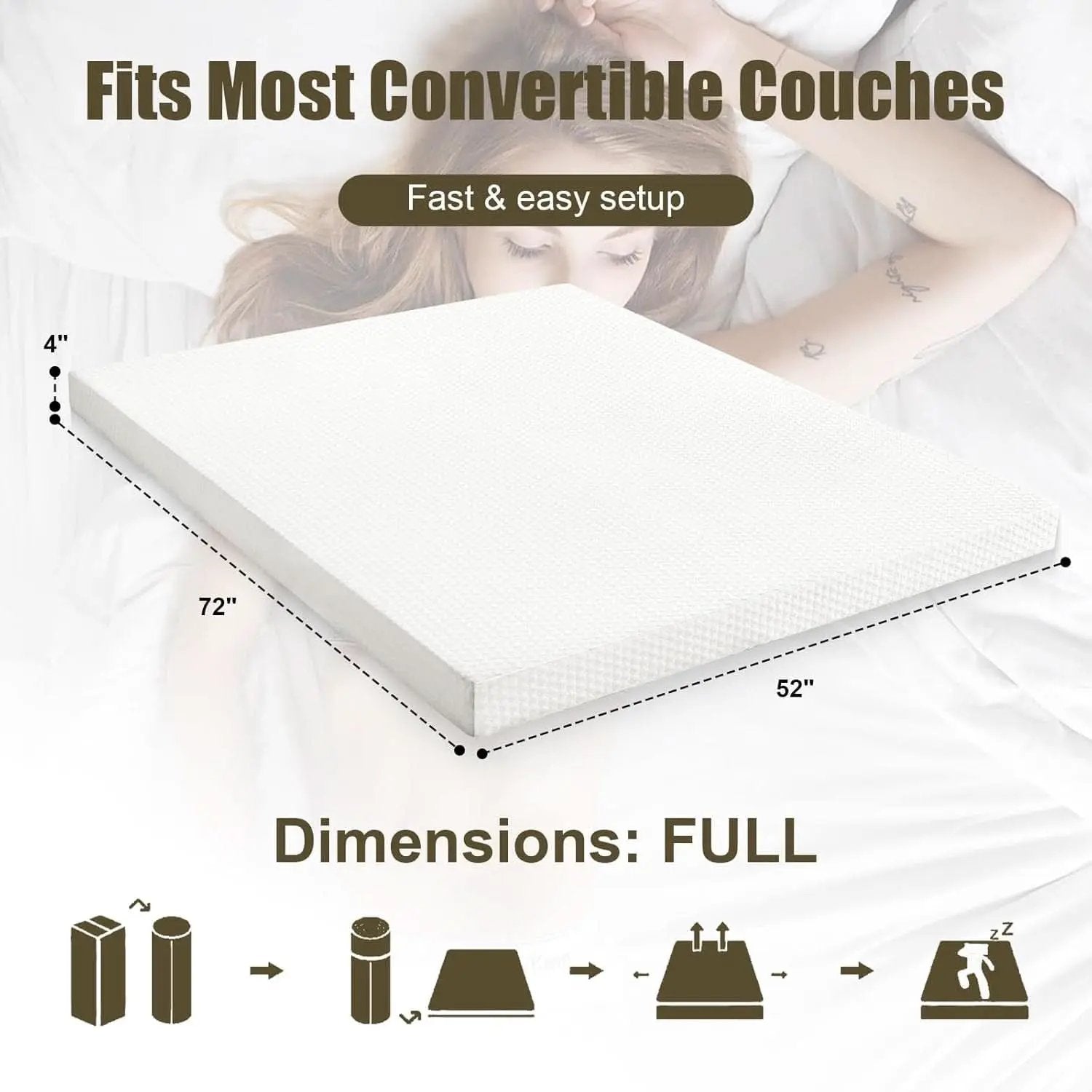 Full Size Sofa Mattress 52x72x4 Removable Washable from PriceLows™