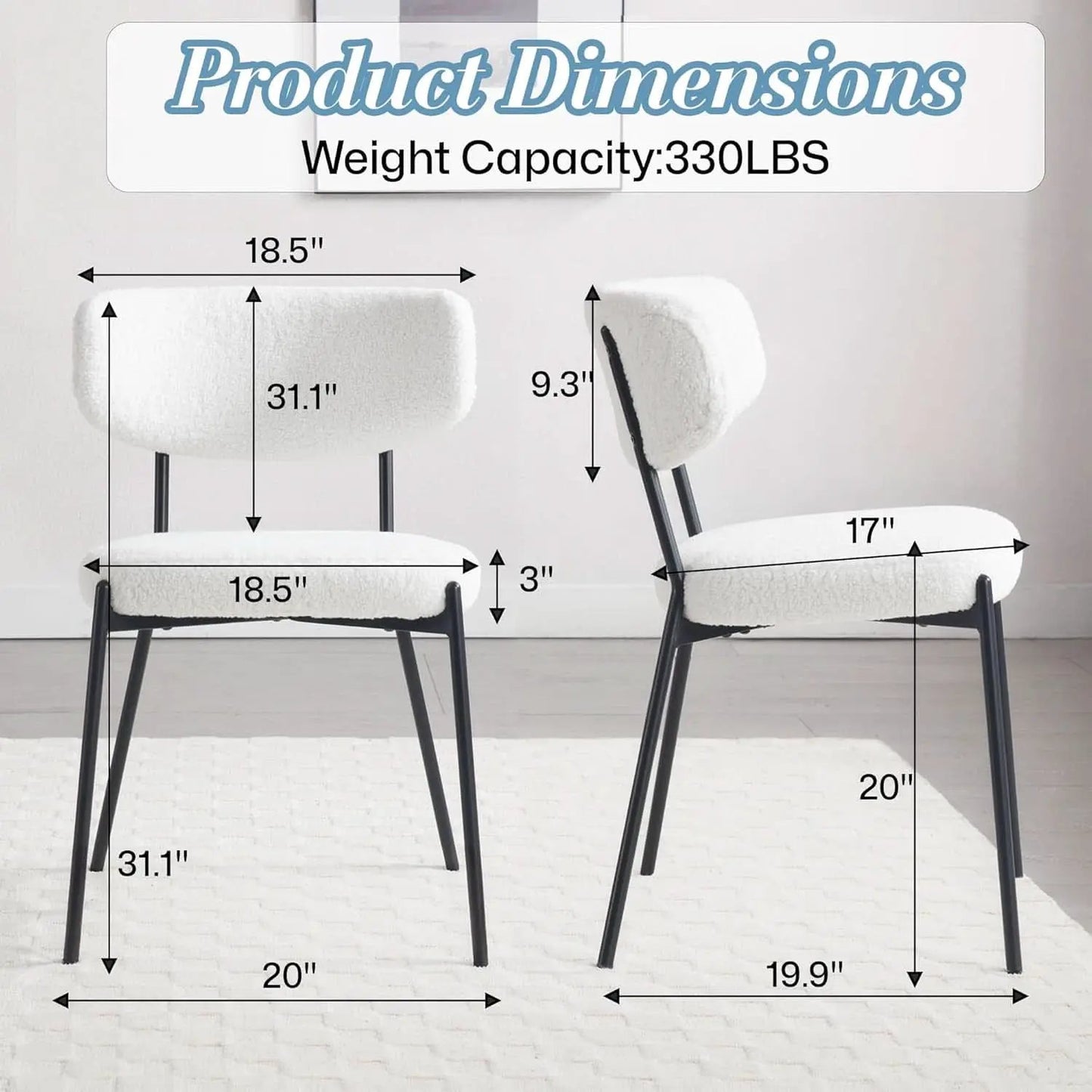 White Boucle Upholstered Dining Chairs Curved Back from PriceLows™