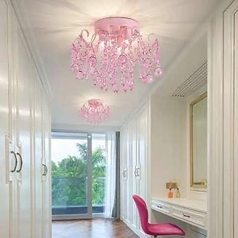 Pink Crystal Mini Chandelier 3 Light Semi Flush Mount from PriceLows™