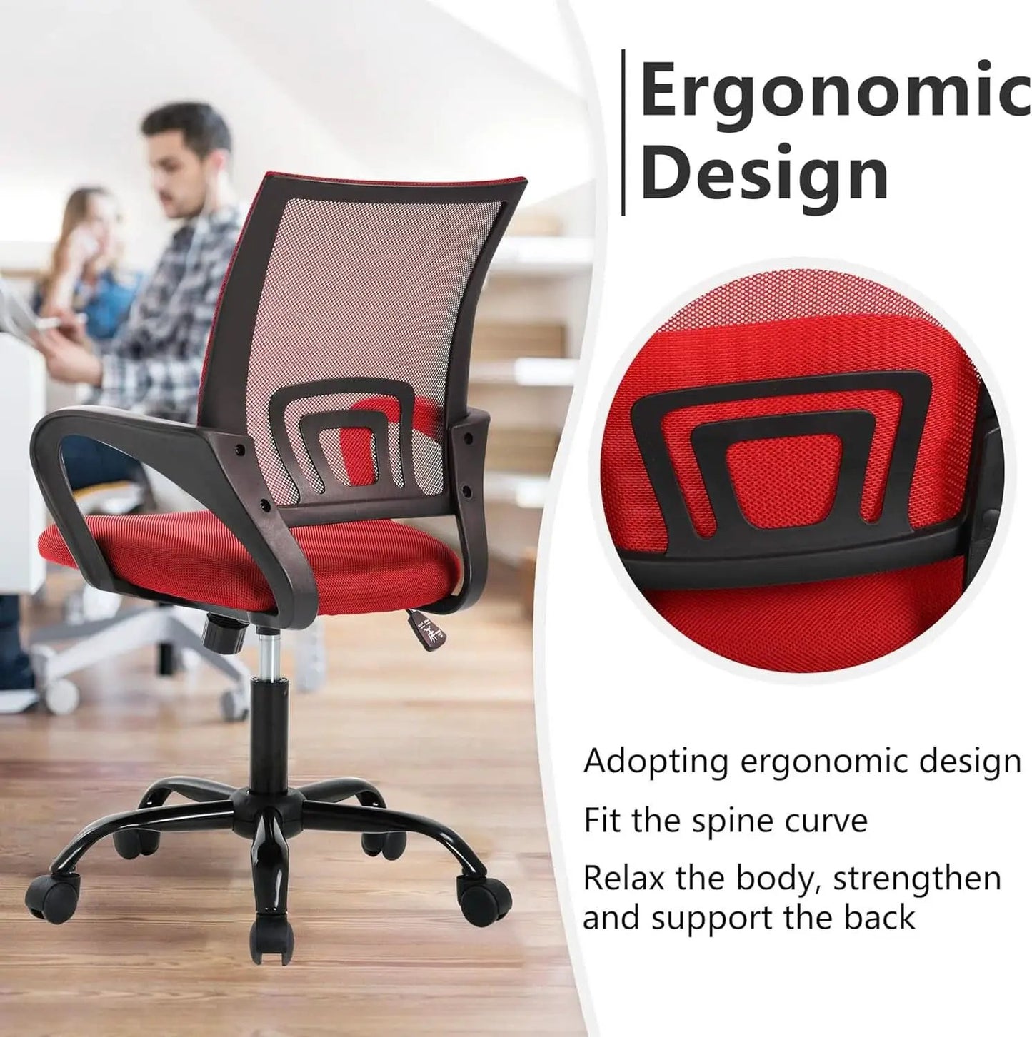 Ergonomic Mesh Office Chair With Lumbar Support Red from PriceLows™