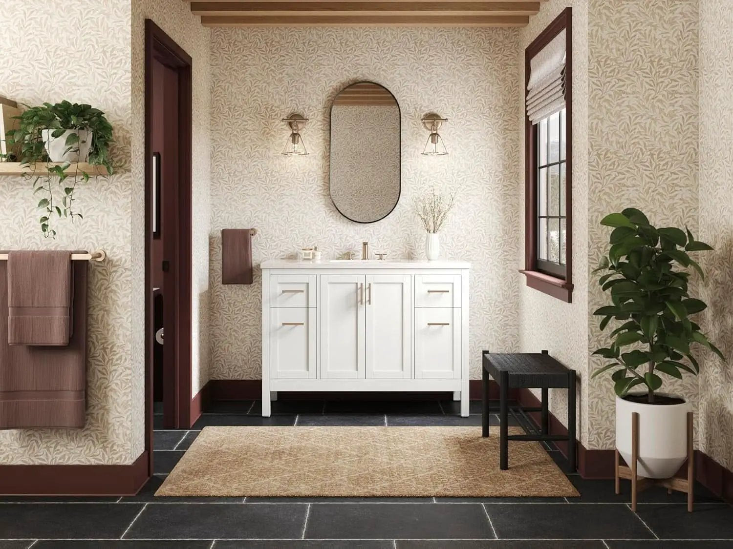 18W X 36H Oval Framed Wall Mount Vanity Mirror Matte Black from PriceLows™