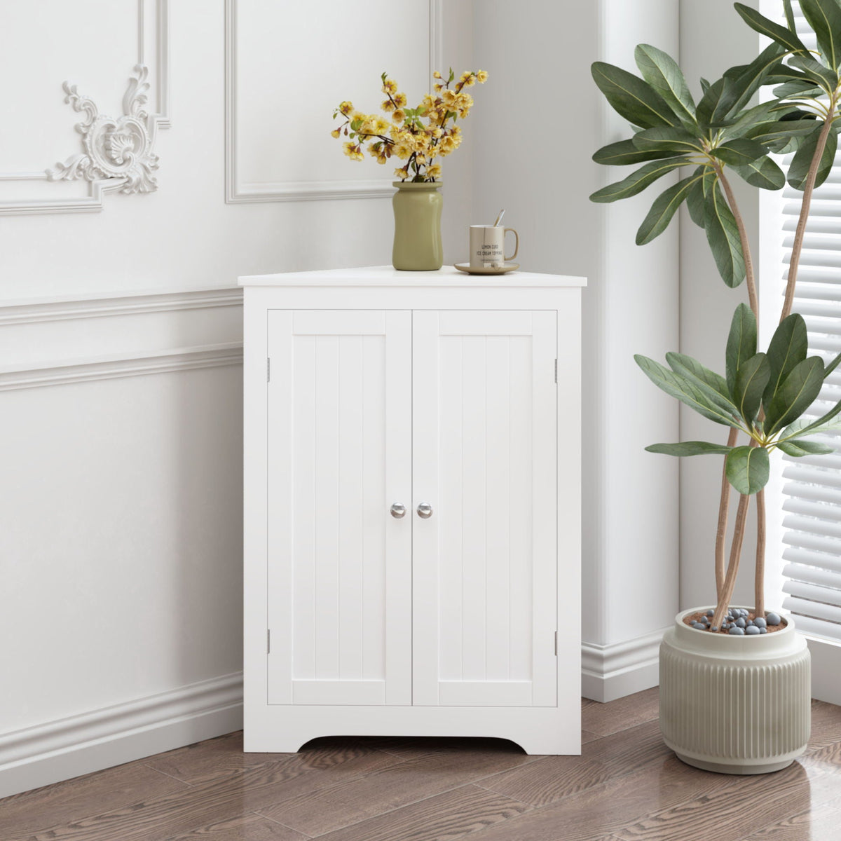 Corner Cabinet | 2 Door | Adjustable Shelves | White Finish