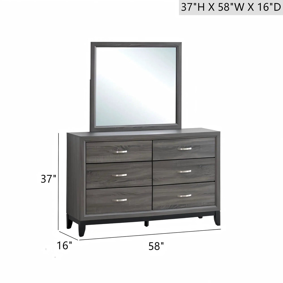 Glasgow Dresser With 6 Drawers | 2 Pieces | Steel & Wood | Bedroom