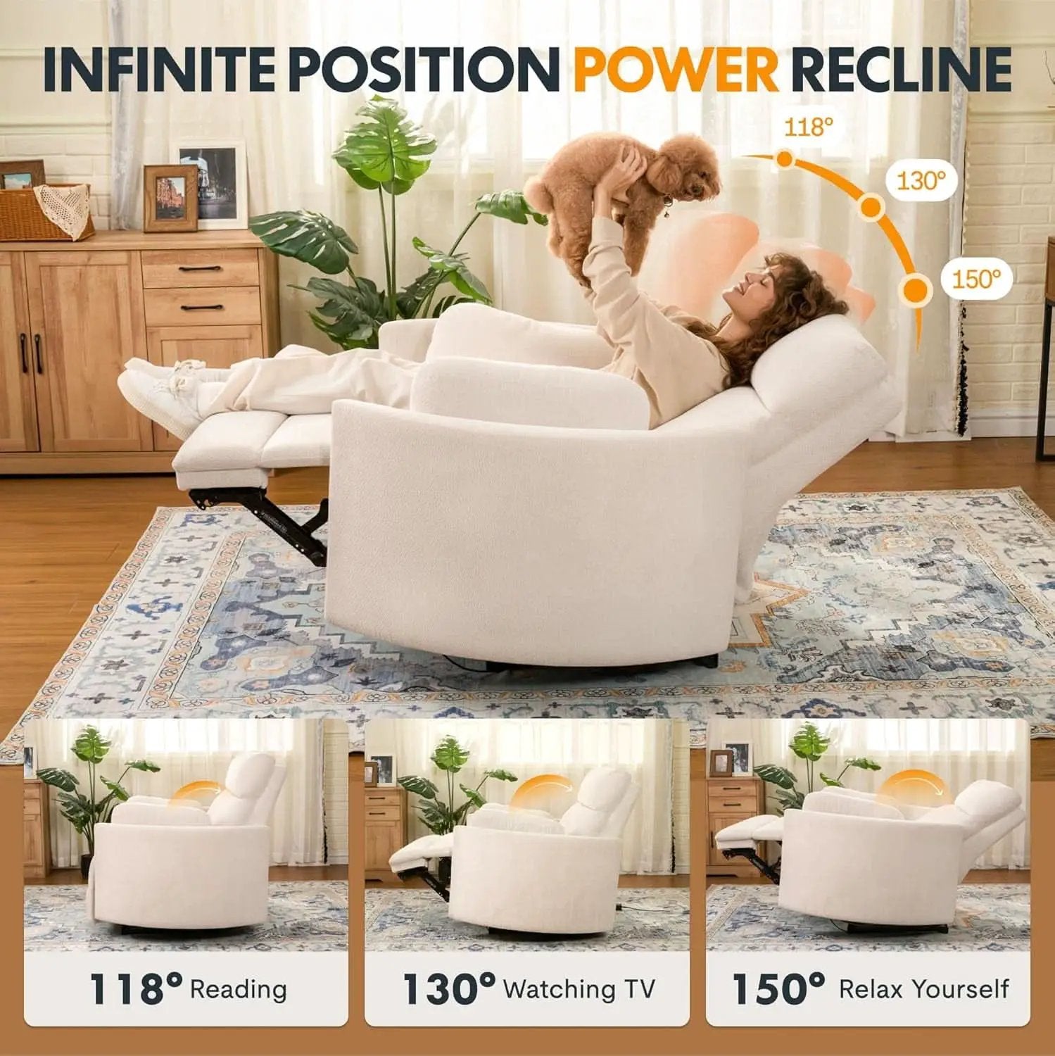 54 Inch Power Recliner Chair With USB Type C Ports Gray from PriceLows™