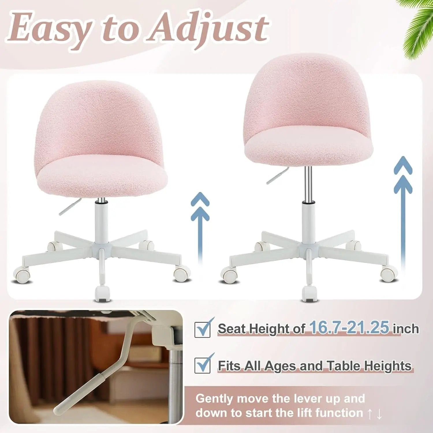 Pink Teddy Desk Chair With Lumbar Support And Wheels from PriceLows™