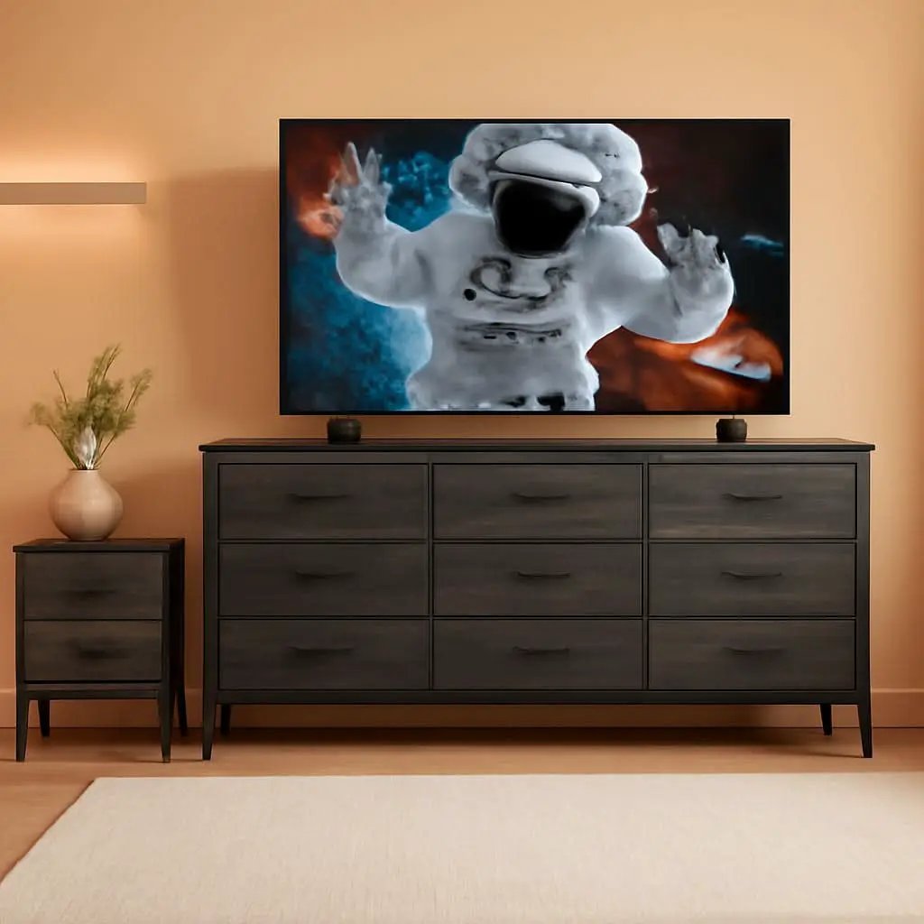 Dresser TV Stand for 60 Inch TV, 9 Drawer, Charcoal Black from PriceLows™