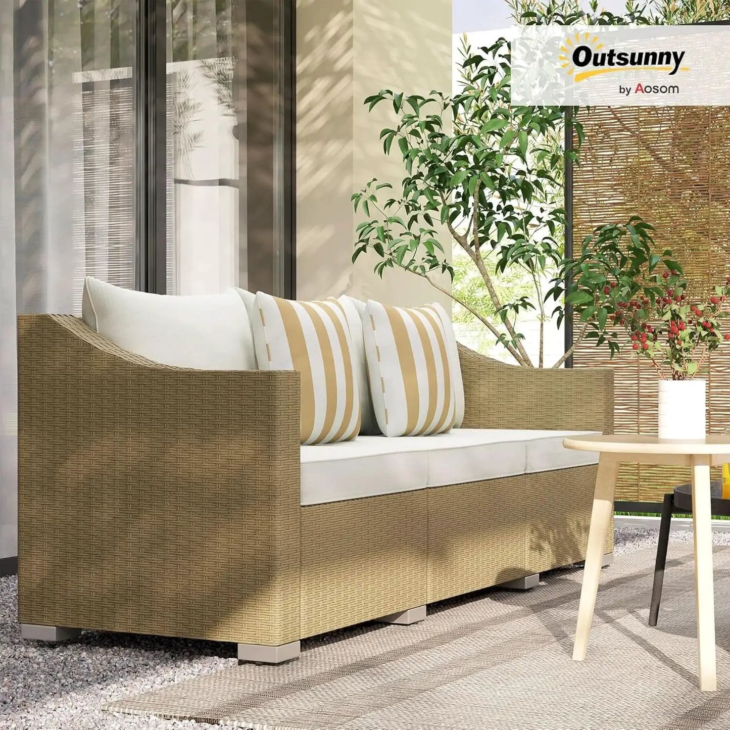 Comfortable All Weather Wicker Patio Sofa with Cushions from PriceLows™