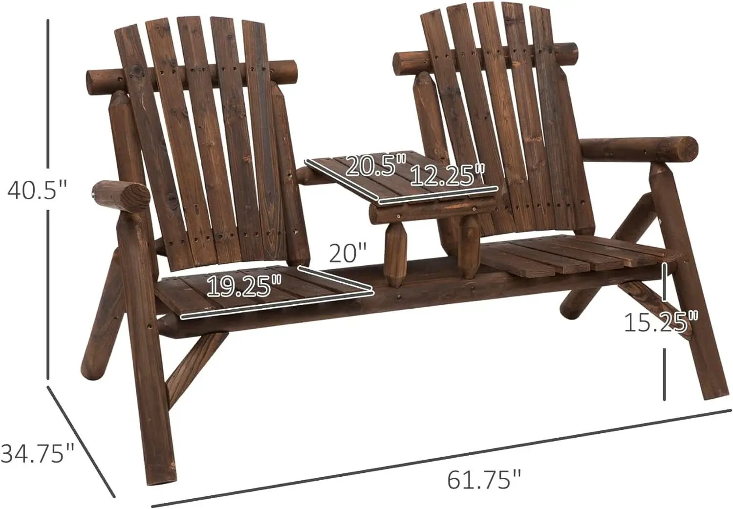 Two-Seat Wooden Adirondack Chair With Integrated Table from PriceLows™