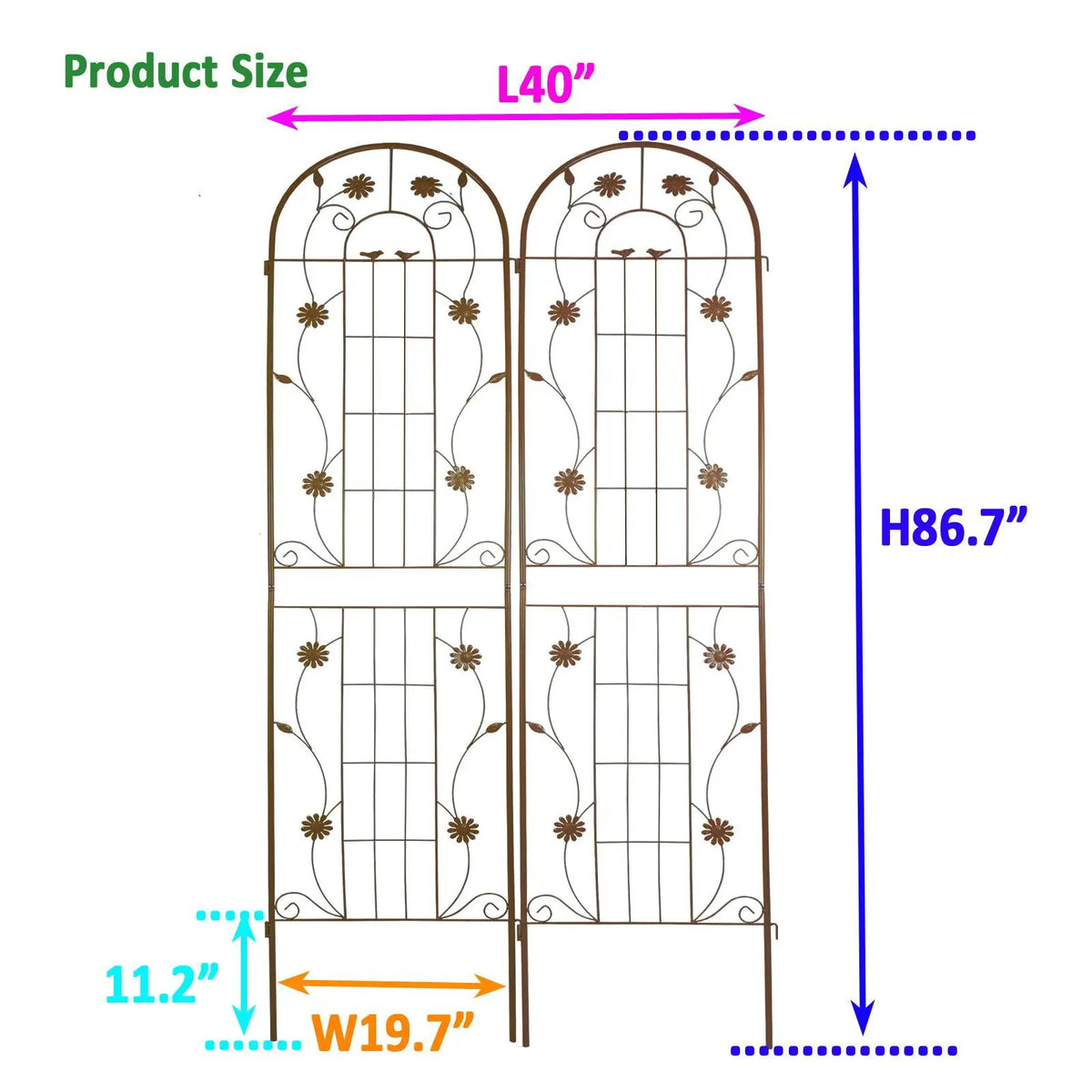 Metal Garden Trellis | Galvanized Steel | Powder Coated | 4 Piece Set