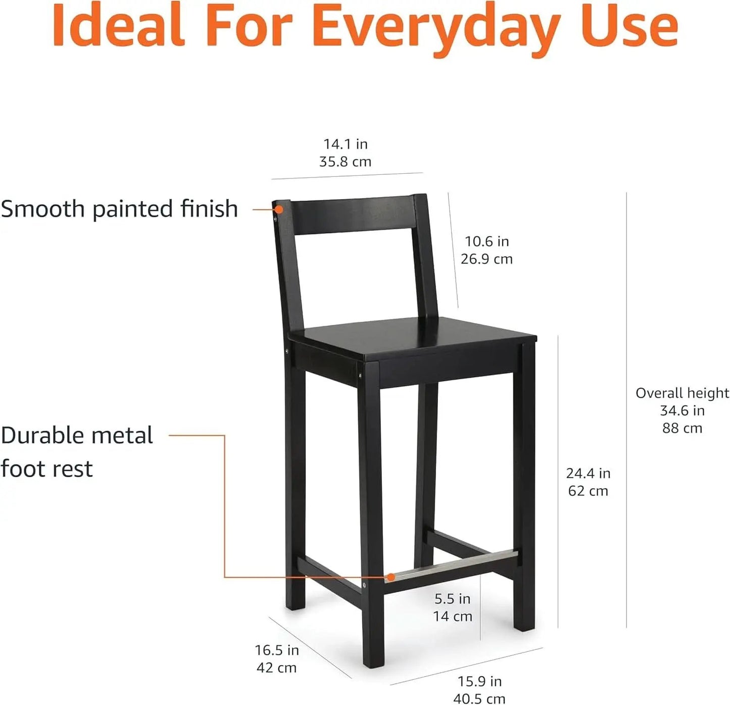 Black Wooden Bar Stools With Backrests Counter Height Set Of 2 from PriceLows™
