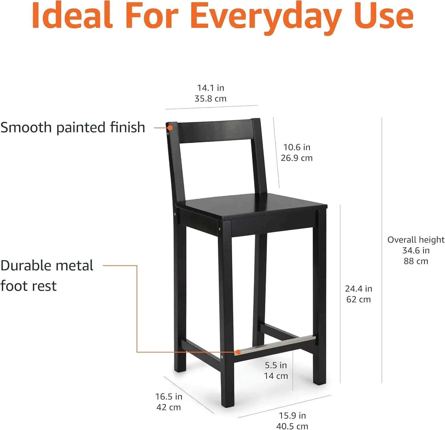 Black Wooden Bar Stools With Backrests Counter Height Set Of 2 from PriceLows™