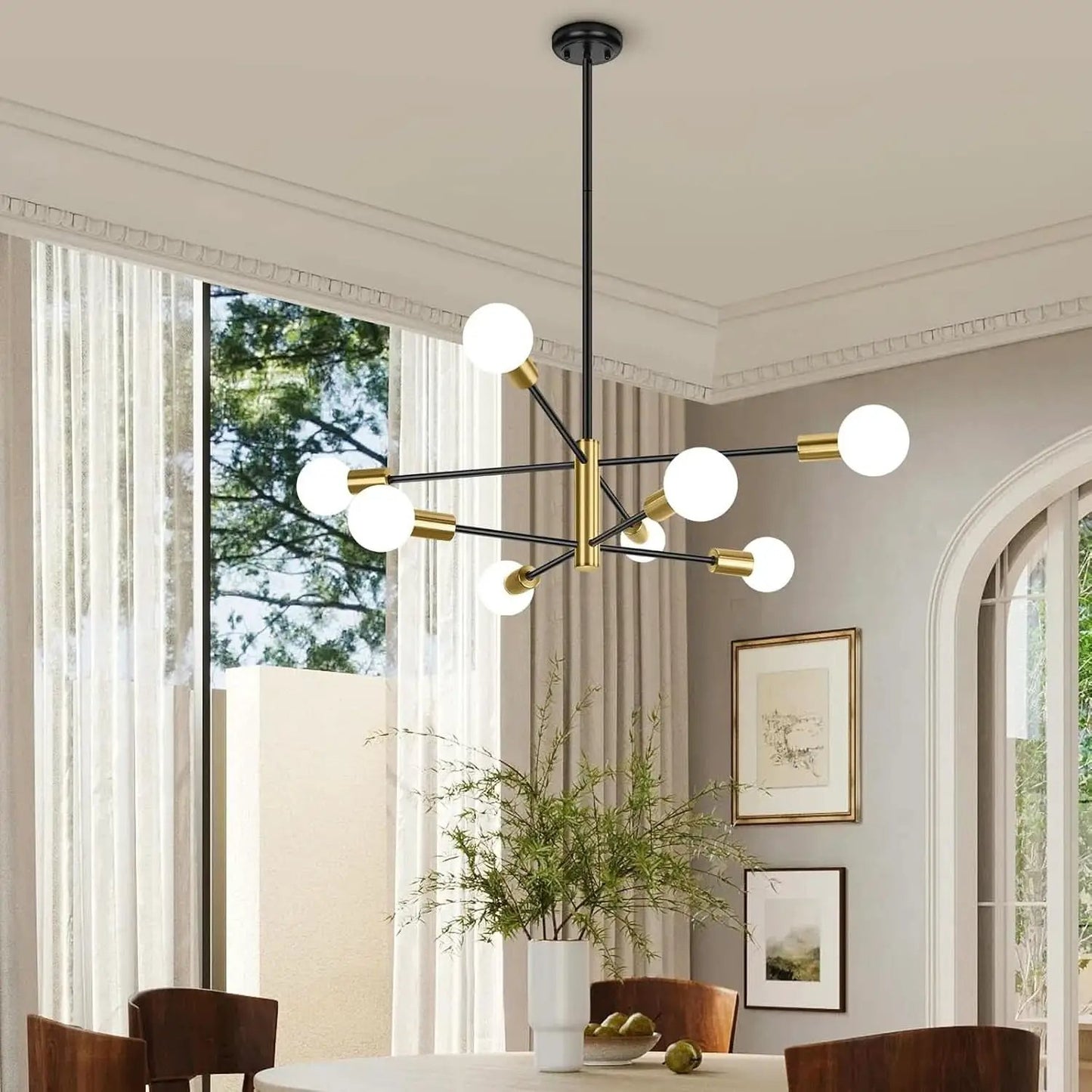 Eight Light Modern Sputnik Chandelier Black And Gold from PriceLows™