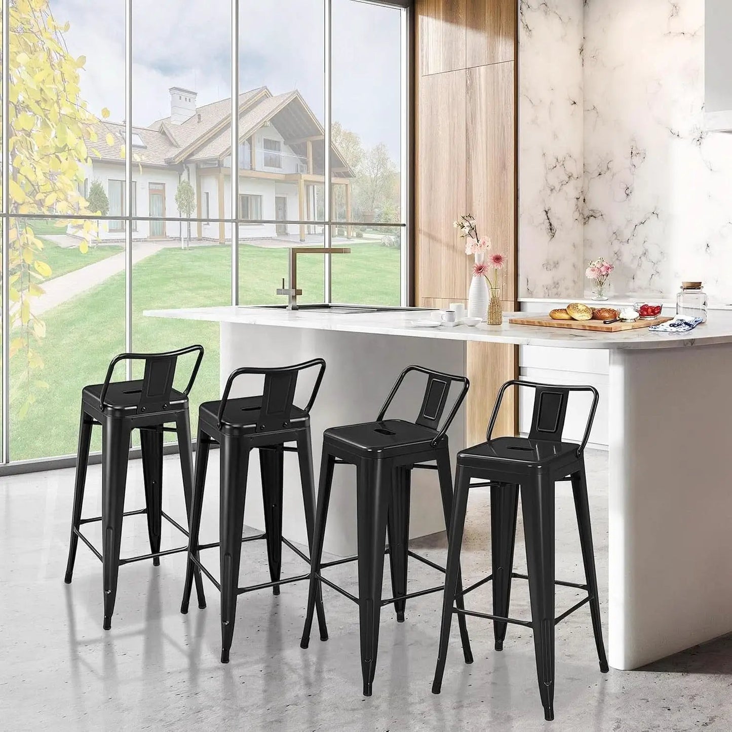 30 Inch Matte Black Metal Bar Stool Set Of 4 With Low Back from PriceLows™