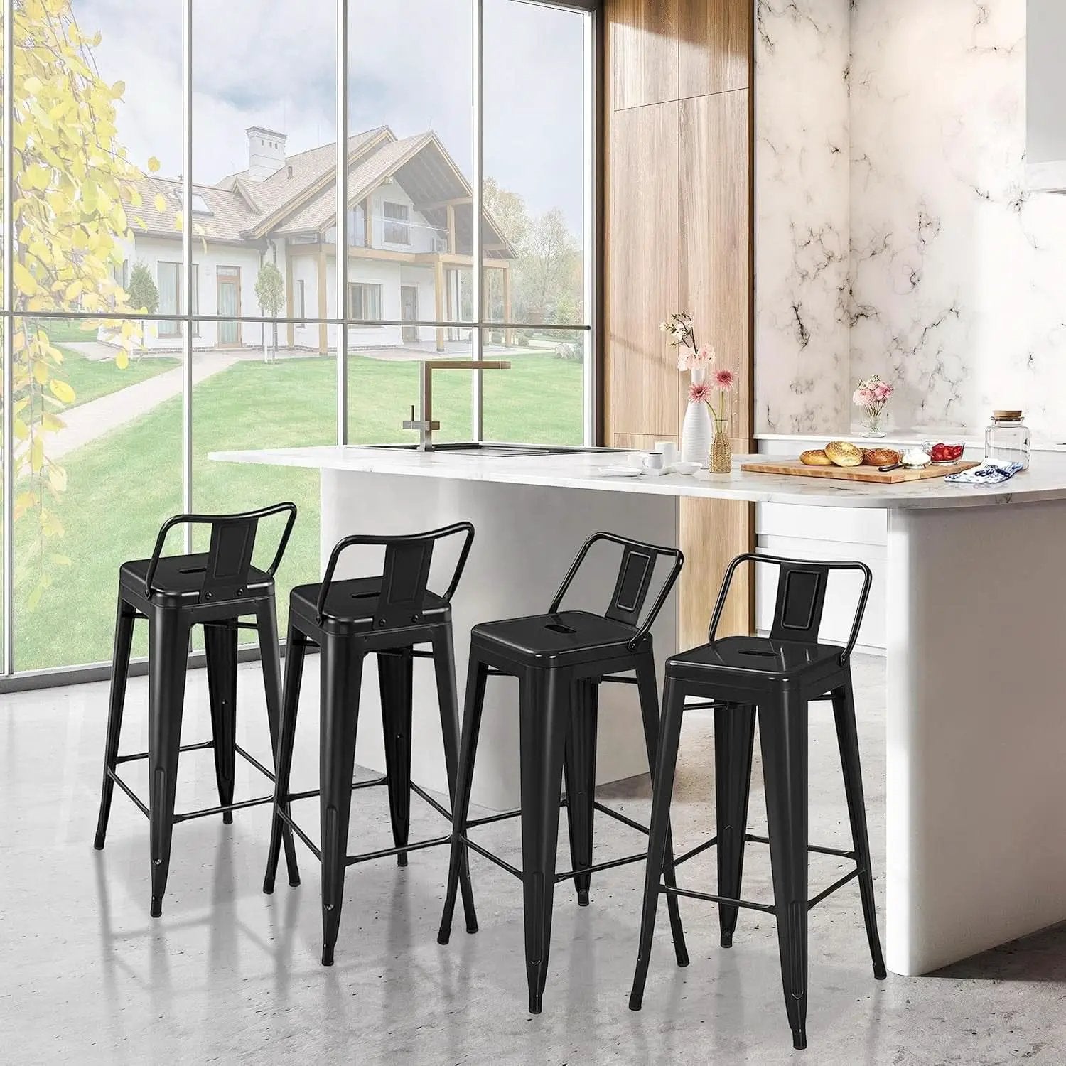 30 Inch Matte Black Metal Bar Stool Set Of 4 With Low Back from PriceLows™