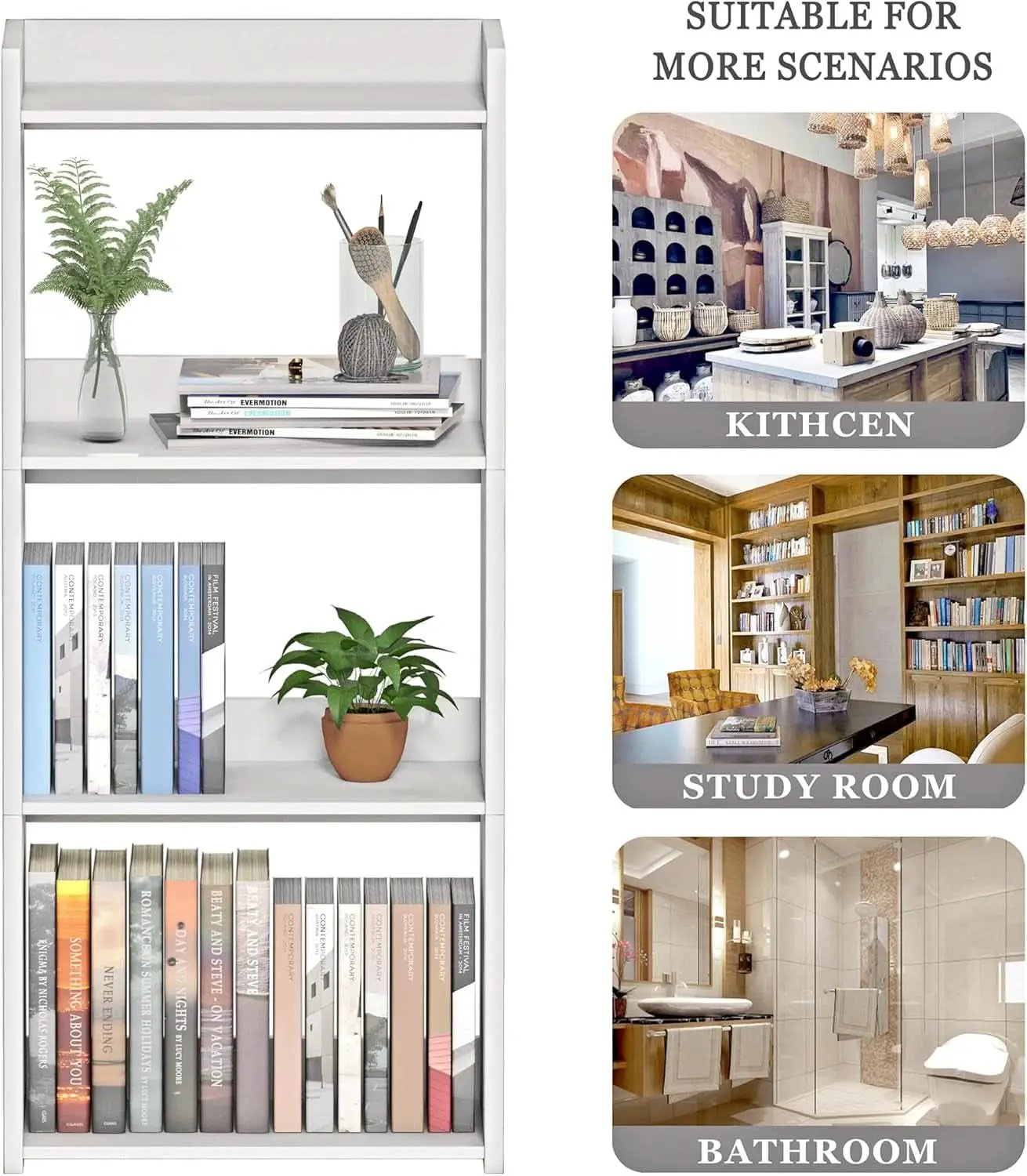 4 Tier White Bookshelf Ideal For Small Spaces Storage Room from PriceLows™