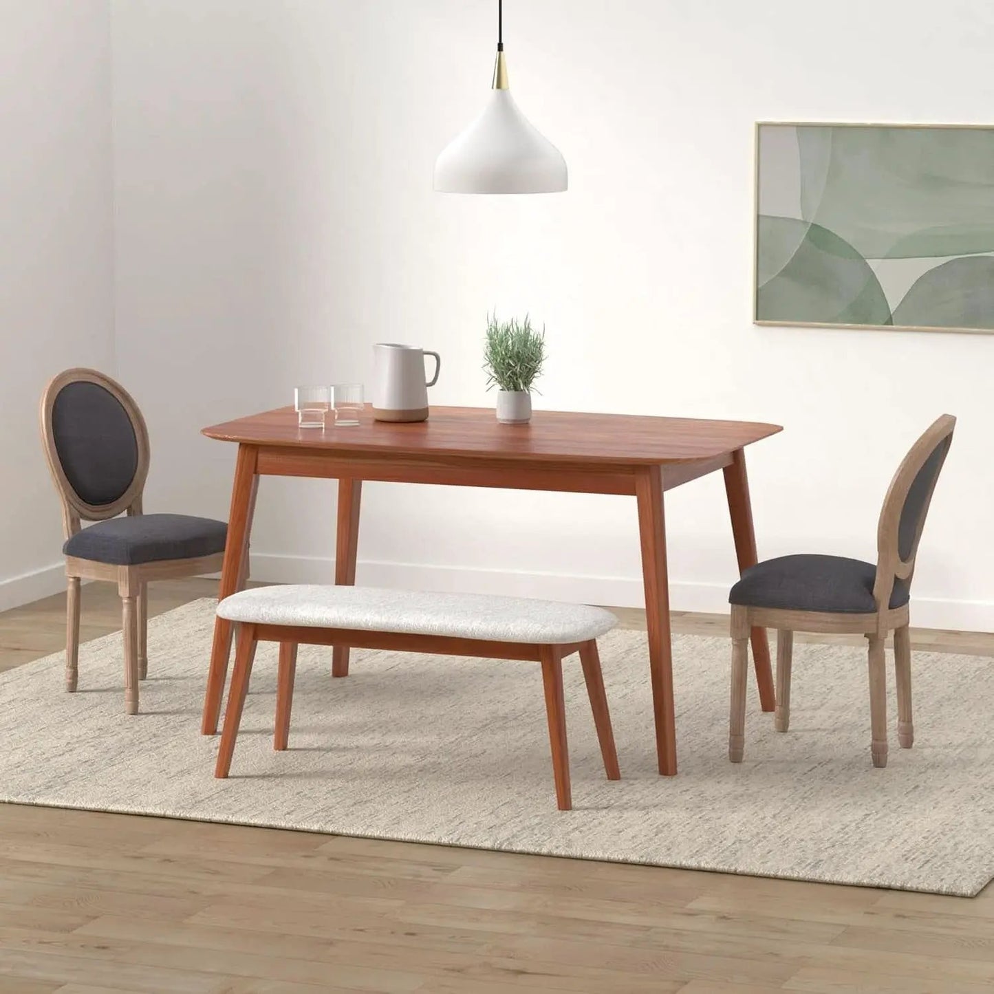 Set Of 4 French Vintage Dining Chairs Solid Wood Frame Tufted Fabric from PriceLows™