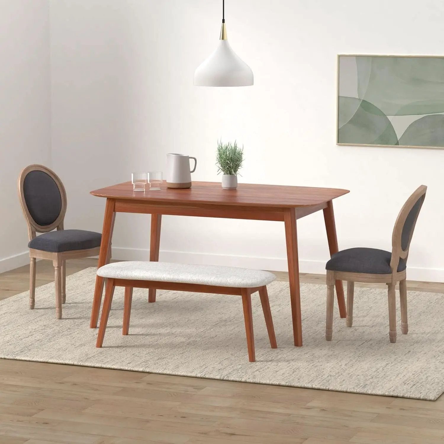 Set Of 4 French Vintage Dining Chairs Solid Wood Frame Tufted Fabric from PriceLows™
