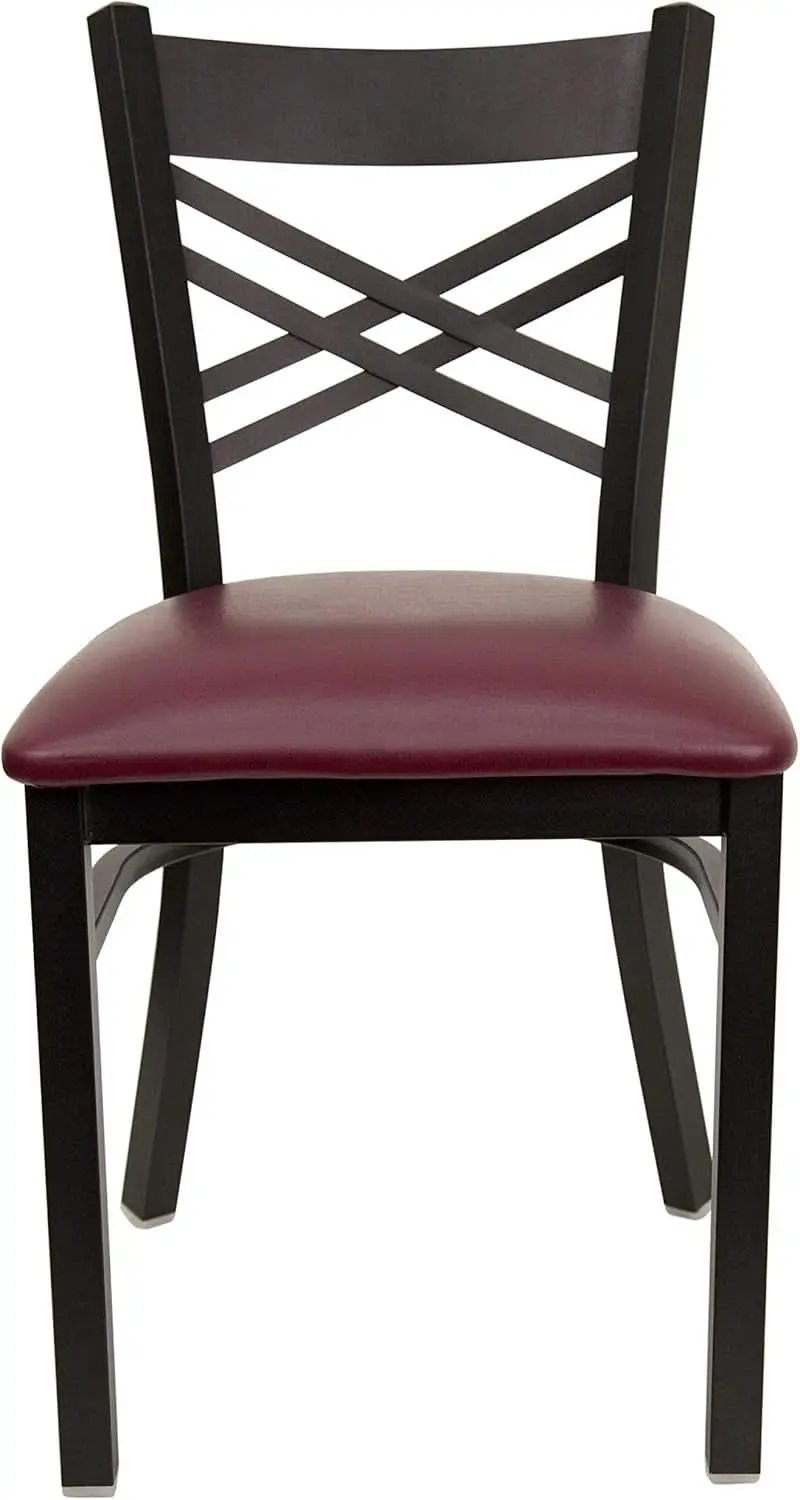 Set of 2 Hercules Burgundy Vinyl XBack Metal Dining Chairs for Restaurants Durable Steel Frame from PriceLows™