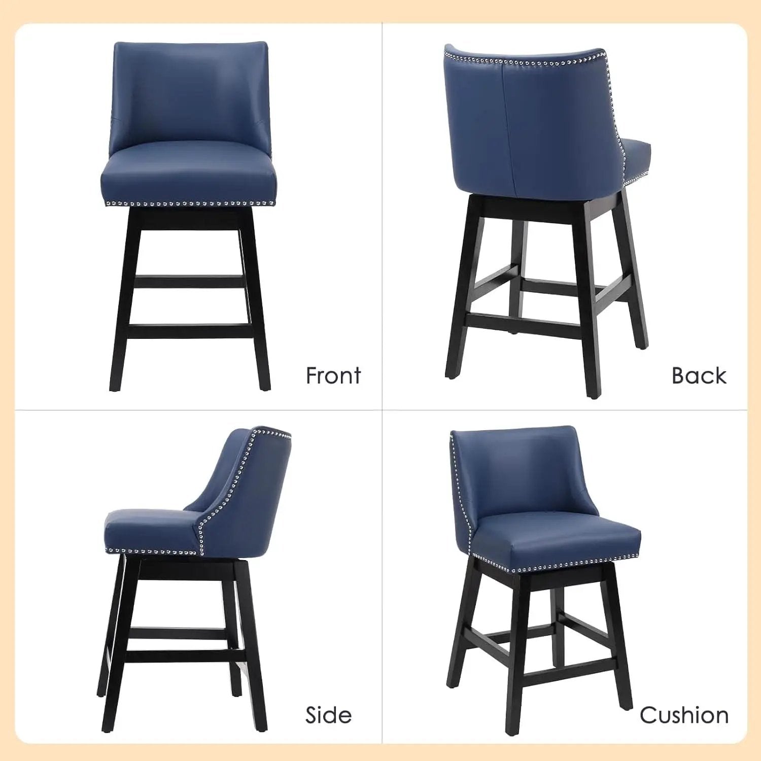 Swivel Bar Stools 26 Inch Counter Height Blue Faux Leather from PriceLows™