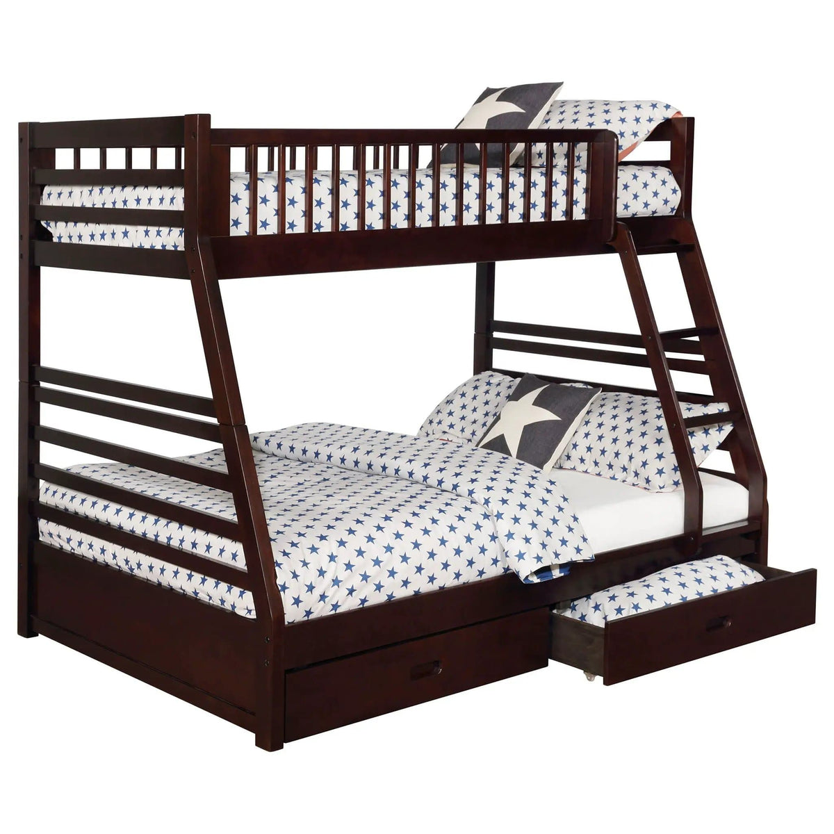 Ashton 2-drawer Wood Twin Over Full Bunk Bed | 77.5 x 58.25 x 65 in | Wood | Cappuccino