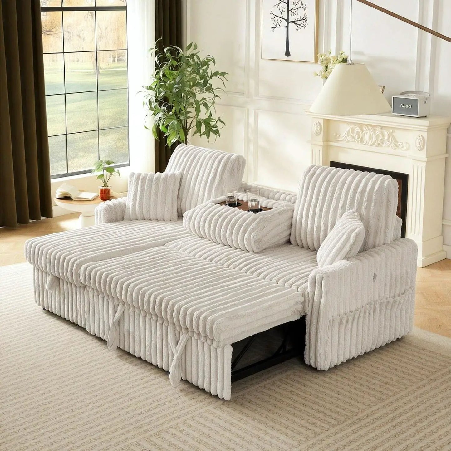 Beige 81Inch Ultra SleeperSofa With Charging Station from PriceLows™
