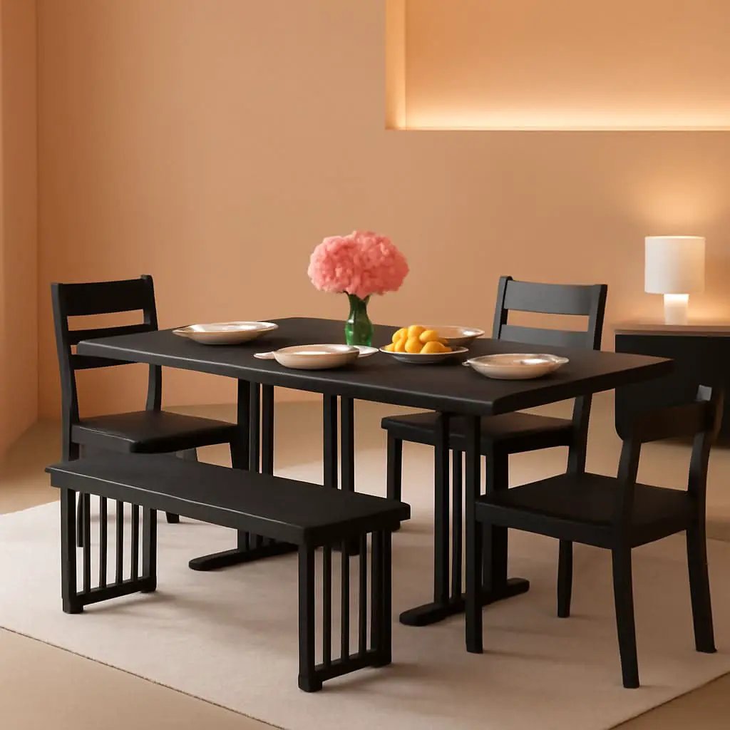 63 Inch Dark Grey Rectangular Dining Table Set Farmhouse from PriceLows™