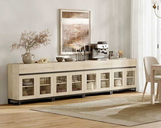Natural Oak Contemporary Sideboard With Glass Doors from PriceLows™