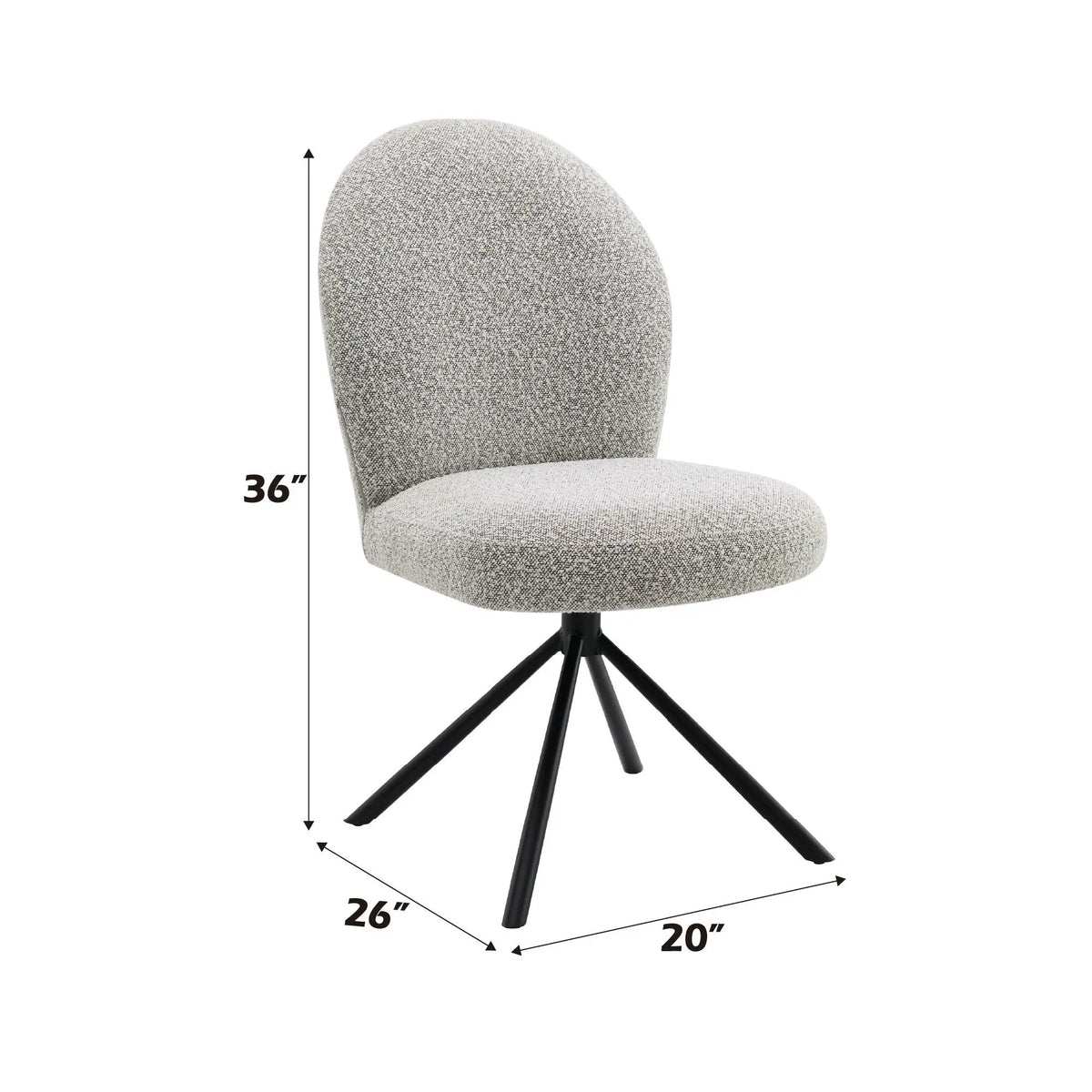 Swivel Side Chairs | Set Of 2 | Gray Boucle Upholstery | Black Metal Frame