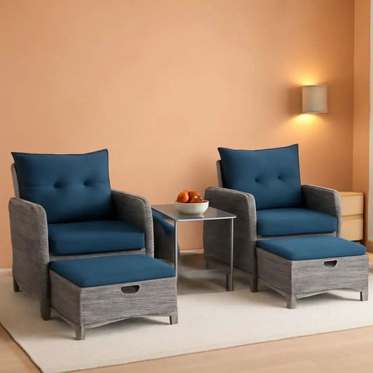 5 Pieces Wicker Outdoor Patio Chairs Set With Ottoman Blue from PriceLows™